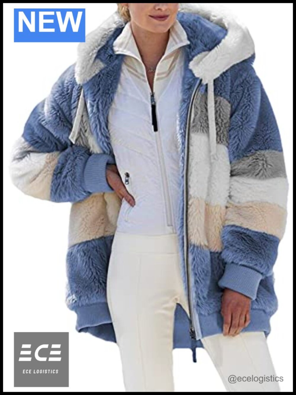 Fuzzy Fleece Hooded Zip Cardigan Jacket with Pockets Oversized